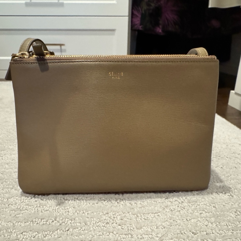 Celine Small Trio Lambskin Crossbody Greige